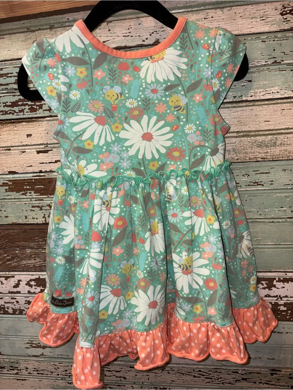 Matilda Jane Mint Green Floral Dress with Coral Ruffle